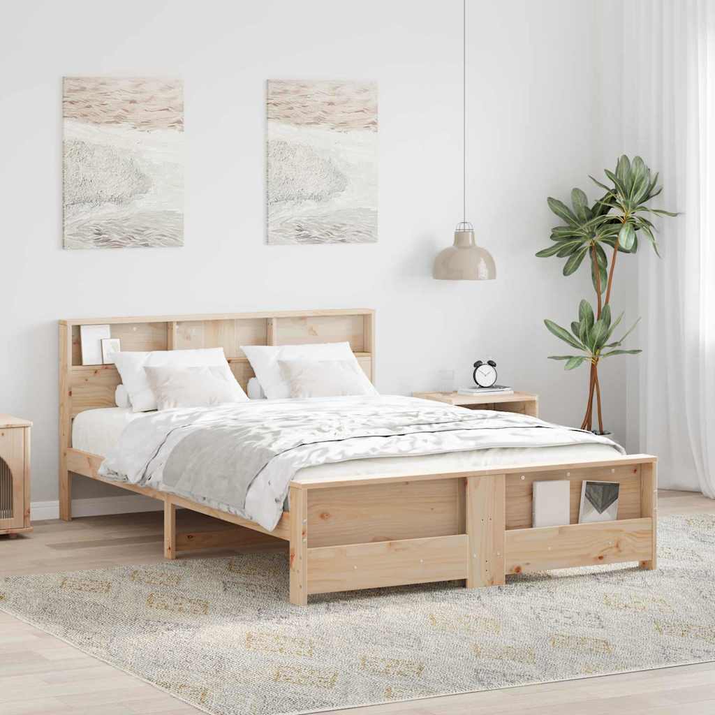 vidaXL Bed Frame with Shelf Brown 160 x 200 cm Solid Pine Wood 1