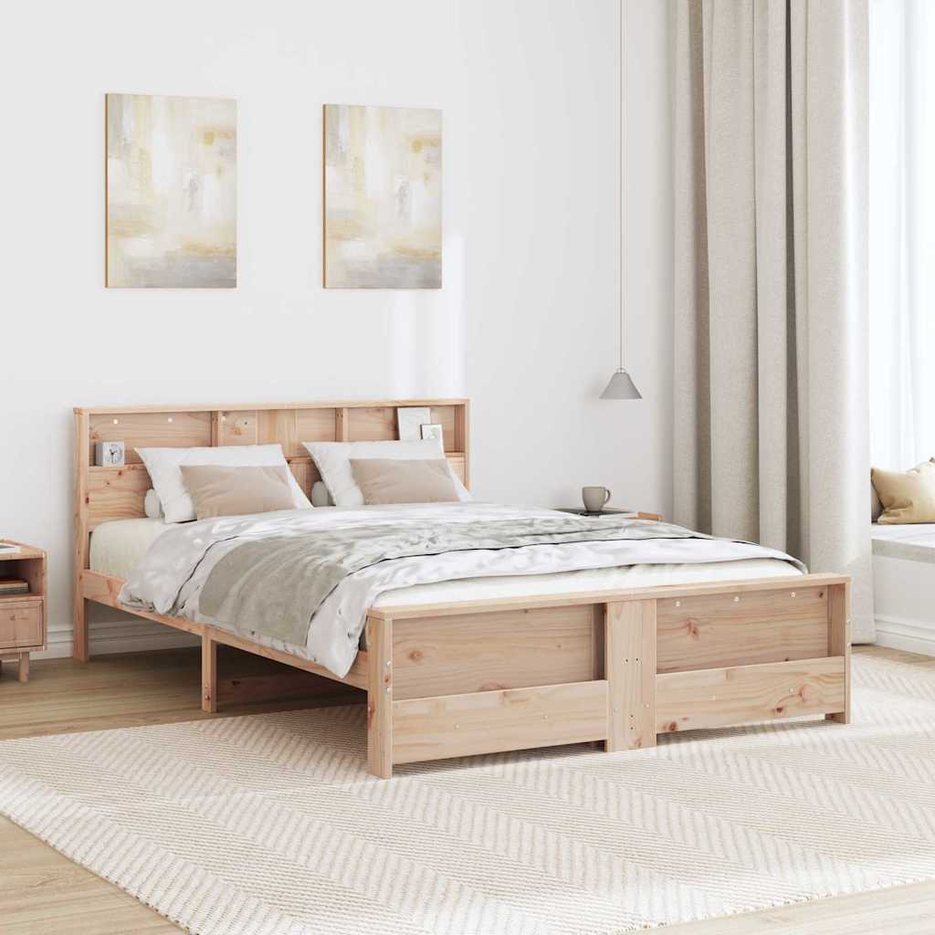 vidaXL Bed Frame with Shelf Brown 160 x 200 cm Solid Pine Wood 3