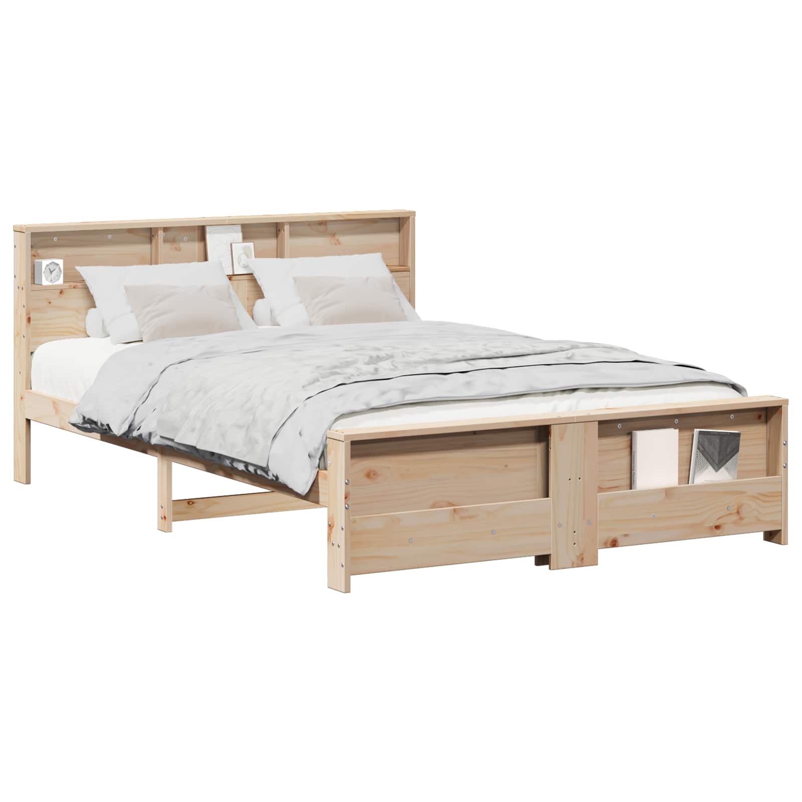 vidaXL Bed Frame with Shelf Brown 160 x 200 cm Solid Pine Wood 2