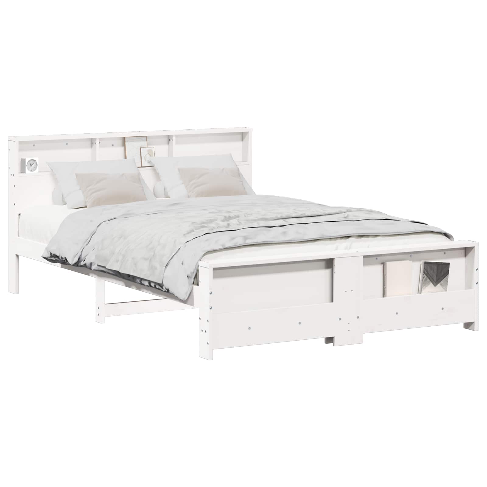 vidaXL Bed Frame with Shelf White 160 x 200 cm Solid Pine Wood 2