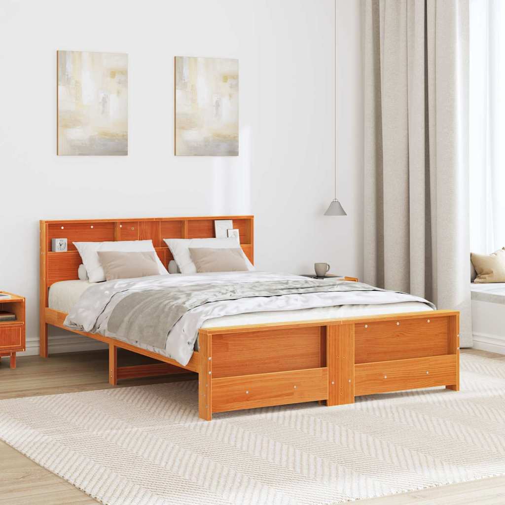 vidaXL Bed Frame with Shelf Wax Brown 160 x 200 cm Solid Pine Wood 3