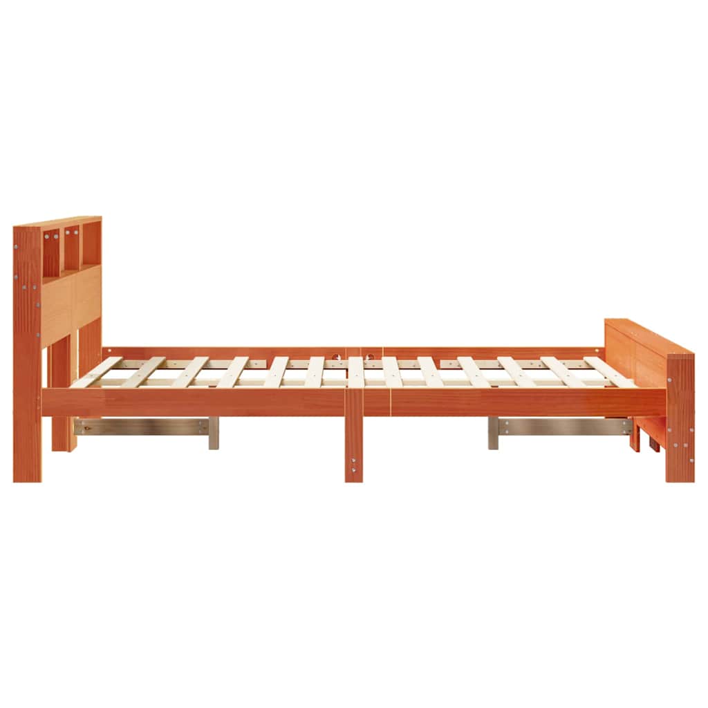 vidaXL Bed Frame with Shelf Wax Brown 160 x 200 cm Solid Pine Wood 6