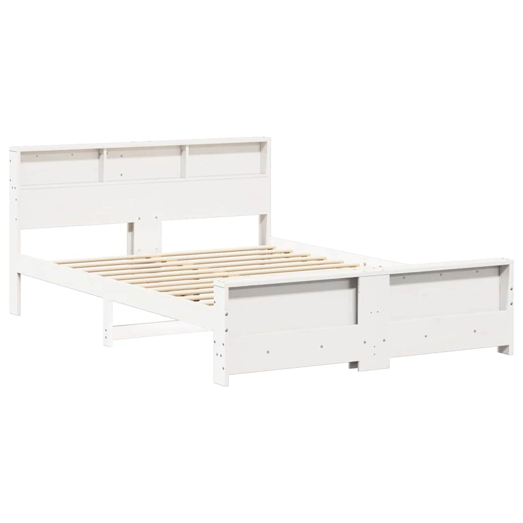 vidaXL Bed Frame with Shelf White 150 x 200 cm Solid Pine Wood 4
