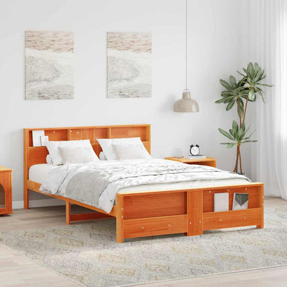 vidaXL Bed Frame with Shelf Wax Brown 150 x 200 cm Solid Pine Wood 1