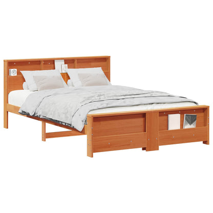 vidaXL Bed Frame with Shelf Wax Brown 150 x 200 cm Solid Pine Wood 2