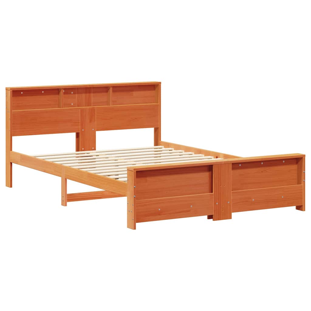 vidaXL Bed Frame with Shelf Wax Brown 150 x 200 cm Solid Pine Wood 4