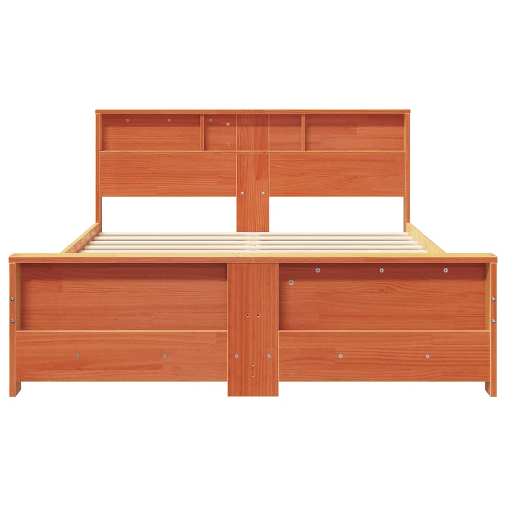 vidaXL Bed Frame with Shelf Wax Brown 150 x 200 cm Solid Pine Wood 5