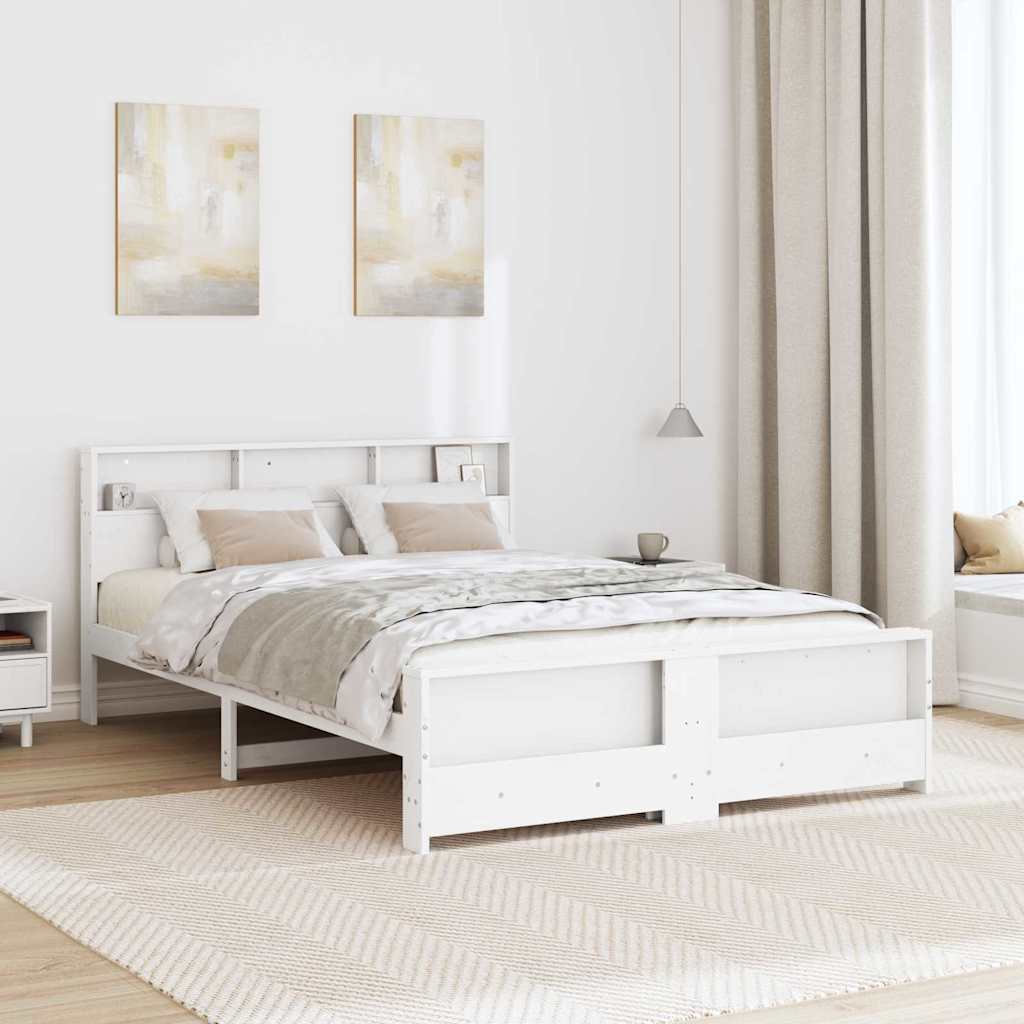 vidaXL Bed Frame with Shelf White 140 x 200 cm Solid Pine Wood 3
