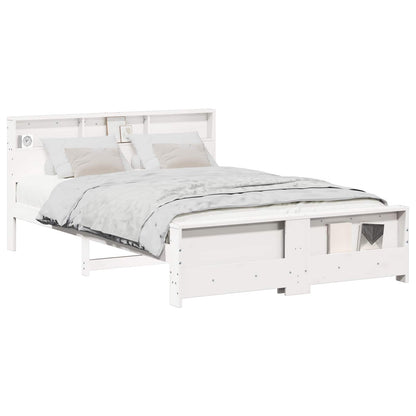 vidaXL Bed Frame with Shelf White 140 x 200 cm Solid Pine Wood 2