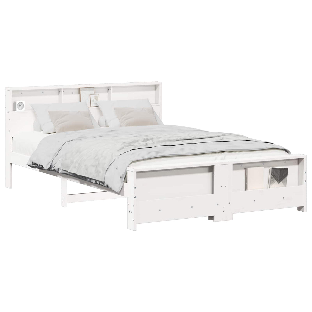 Bed Frame with Shelf Solid Pine Wood Length 200 cm White 140 cm