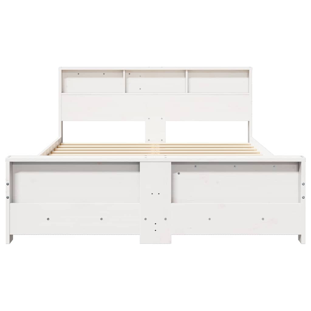 vidaXL Bed Frame with Shelf White 140 x 200 cm Solid Pine Wood 5