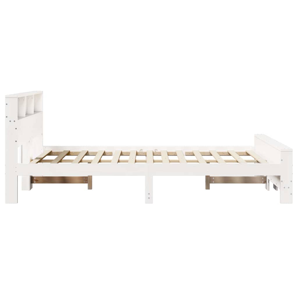 vidaXL Bed Frame with Shelf White 140 x 200 cm Solid Pine Wood 6