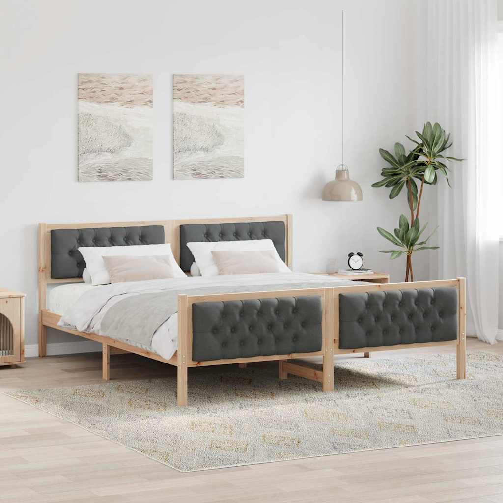 vidaXL Bed Frame with Headboard Dark Grey 180 x 200 cm Solid Pine Wood 1