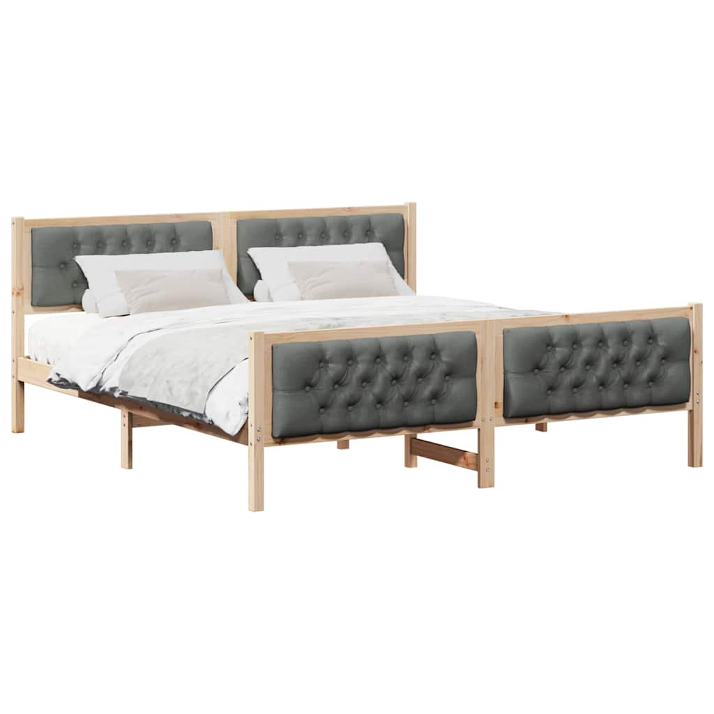 vidaXL Bed Frame with Headboard Dark Grey 180 x 200 cm Solid Pine Wood 3