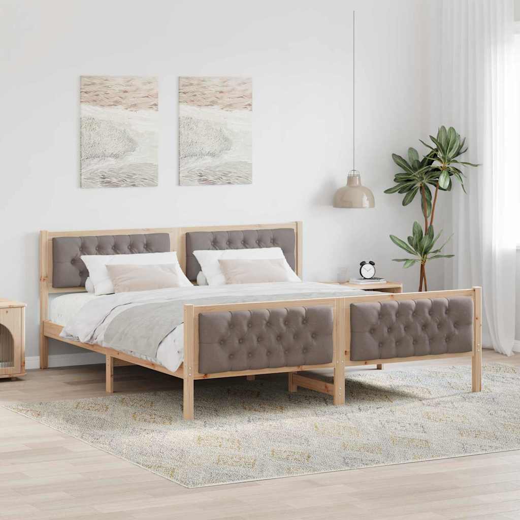 vidaXL Bed Frame with Headboard Taupe 180 x 200 cm Solid Pine Wood 1