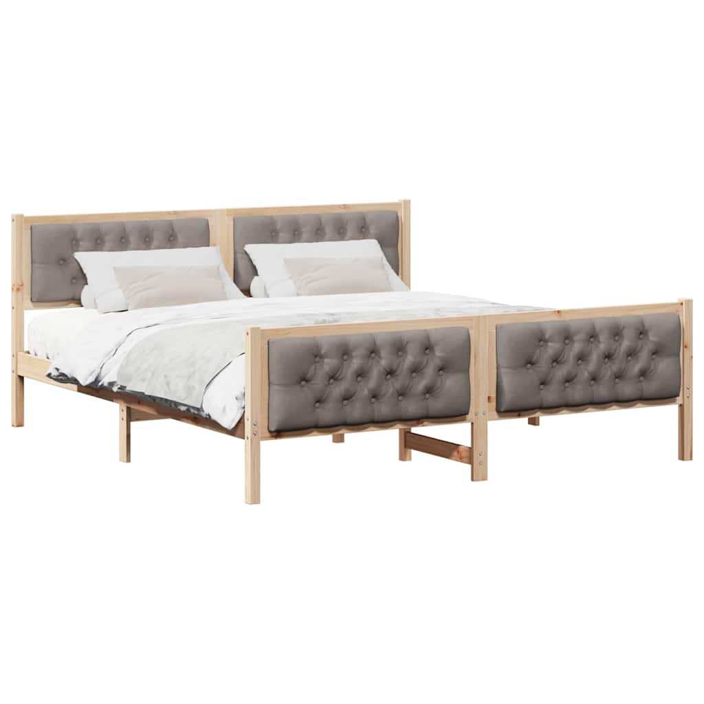 vidaXL Bed Frame with Headboard Taupe 180 x 200 cm Solid Pine Wood 3