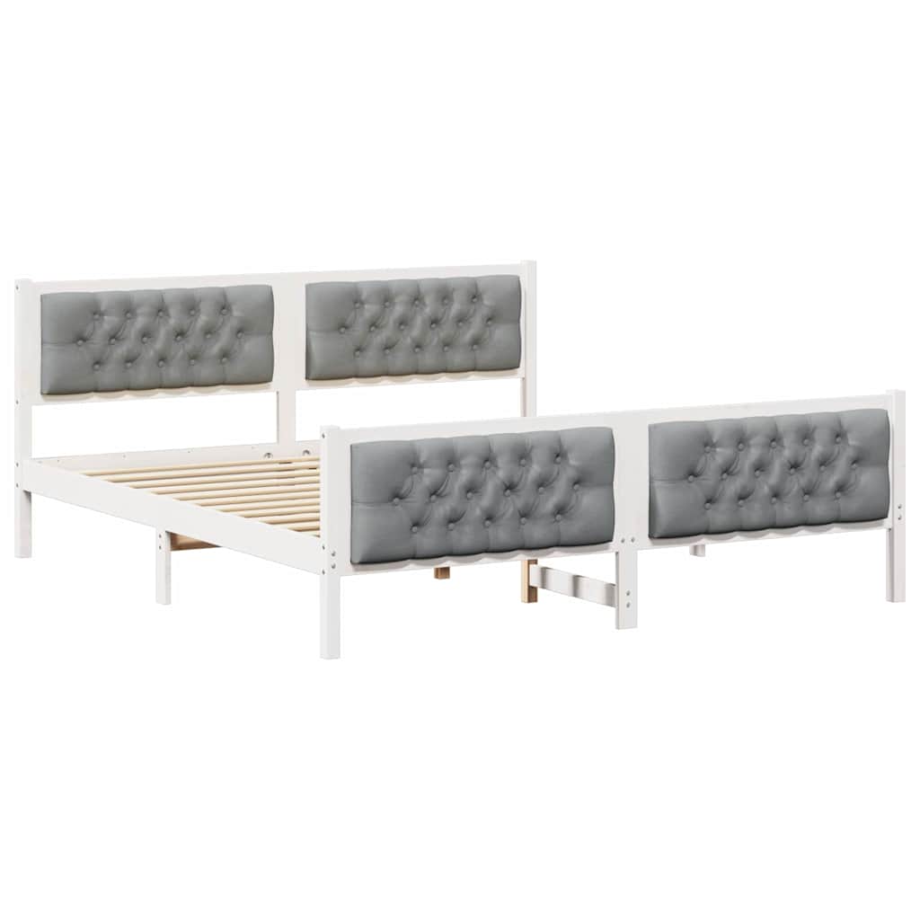 Bed Frame Light Grey Solid Pine Wood White and light grey