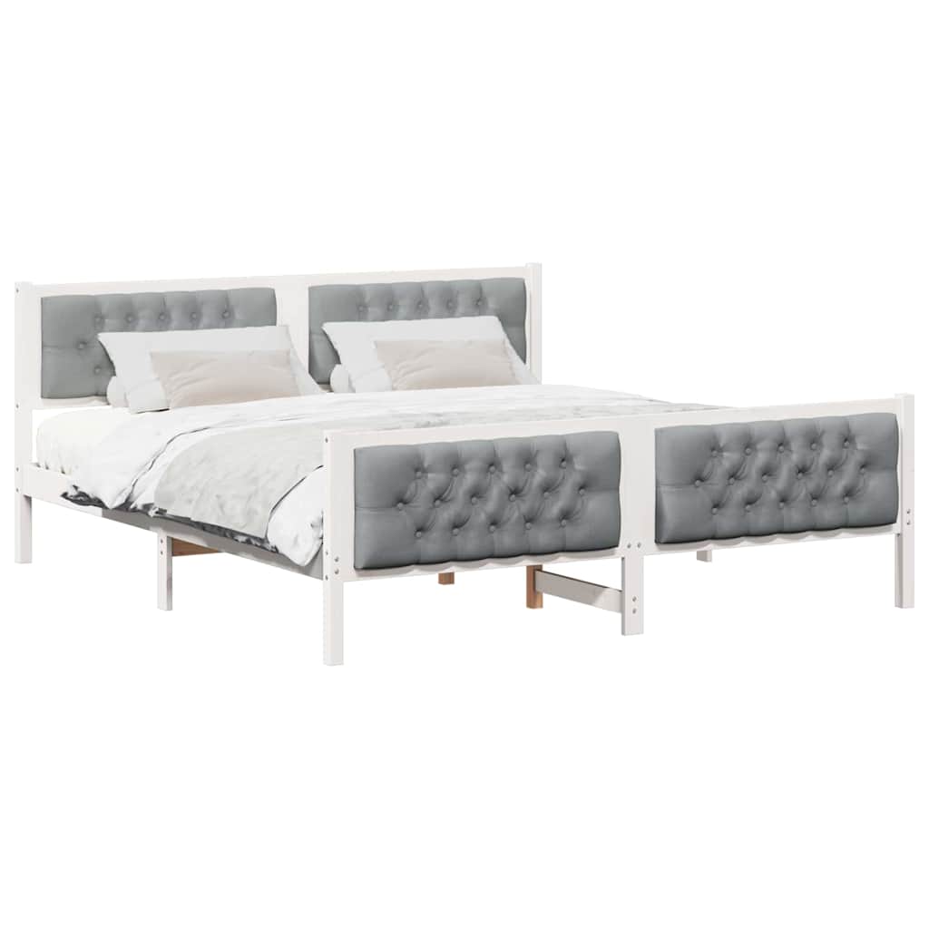 Bed Frame Light Grey Solid Pine Wood White and light grey