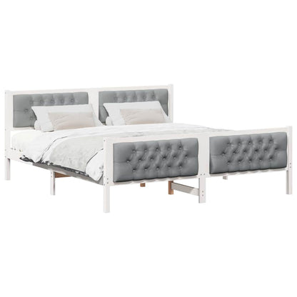 Bed Frame Light Grey Solid Pine Wood White and light grey