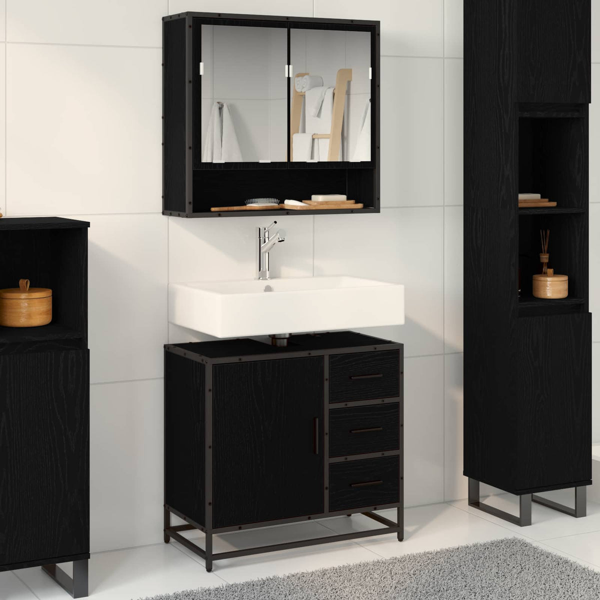 Bathroom Cabinet 65 x 33 x 60 cm Engineered Wood Black oak