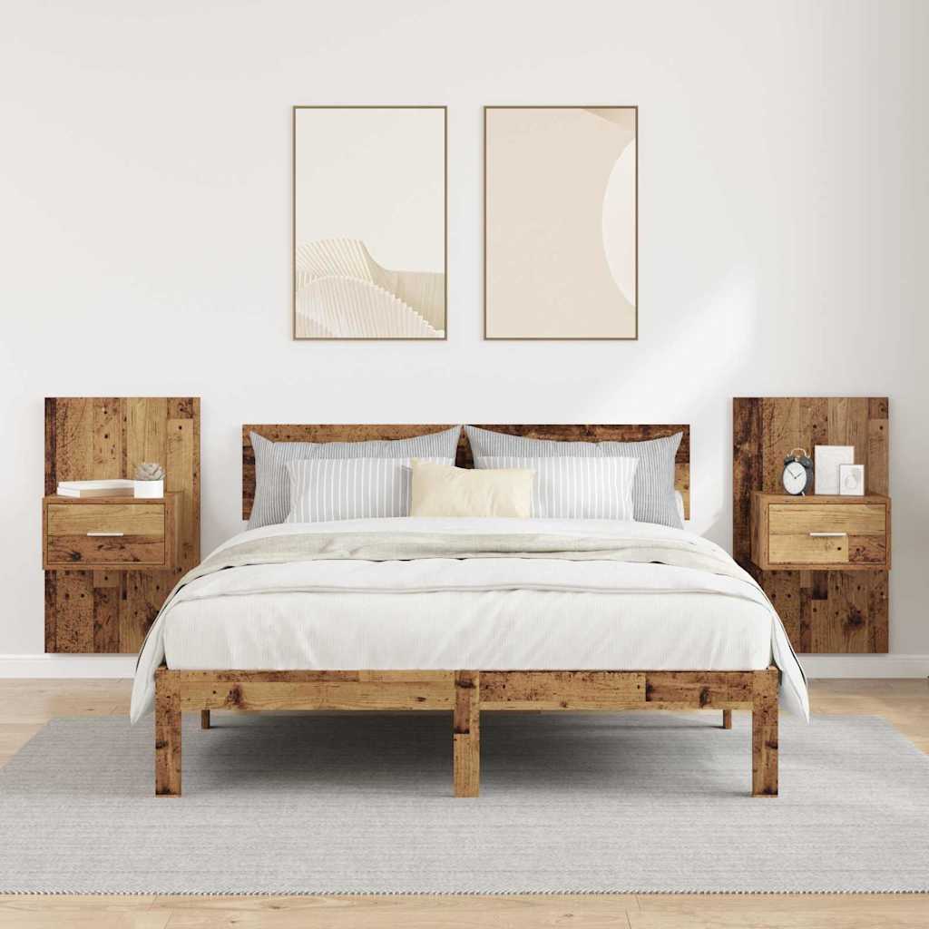 Wall-mounted Bedside Cabinets Old wood