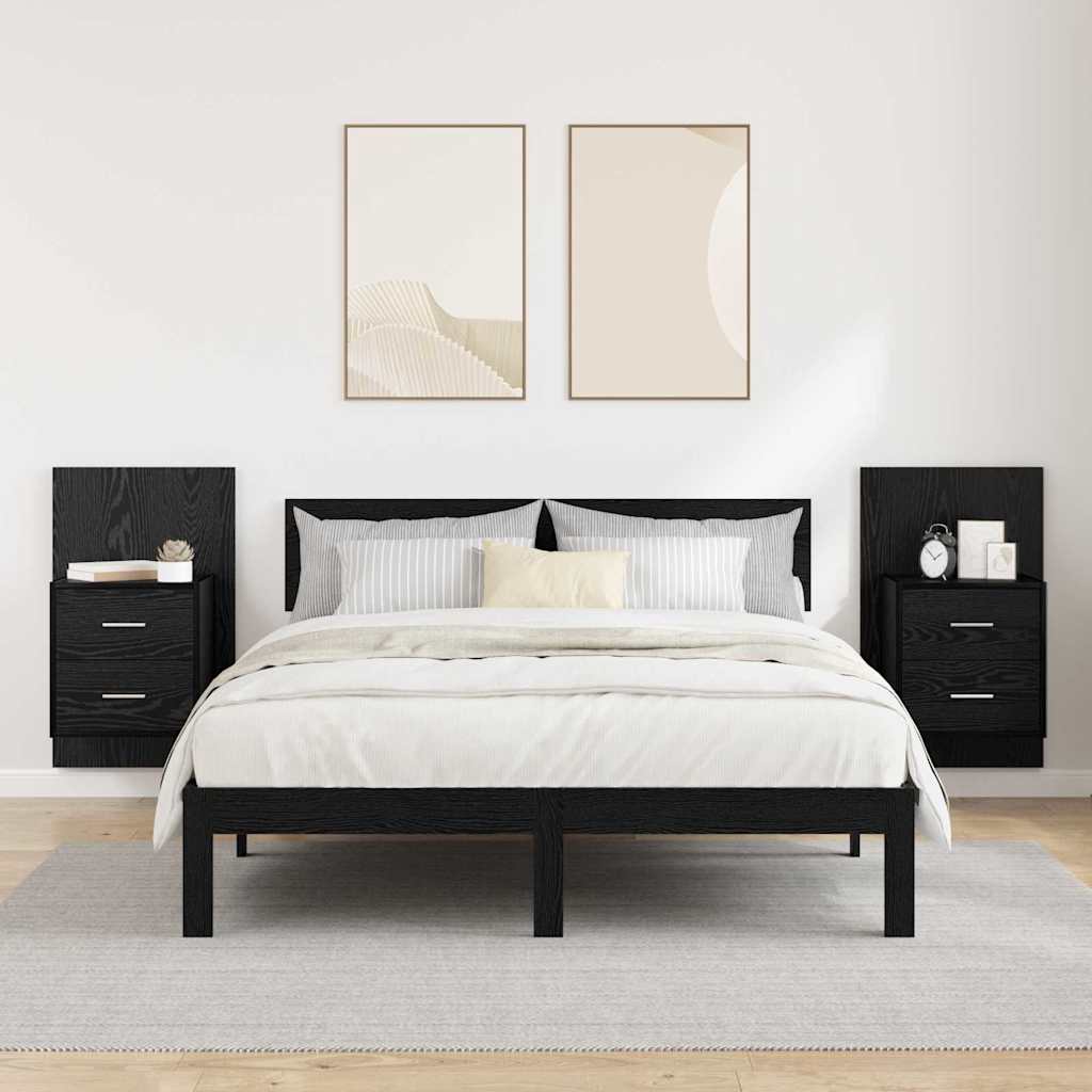 Wall-mounted Bedside Cabinet Black oak