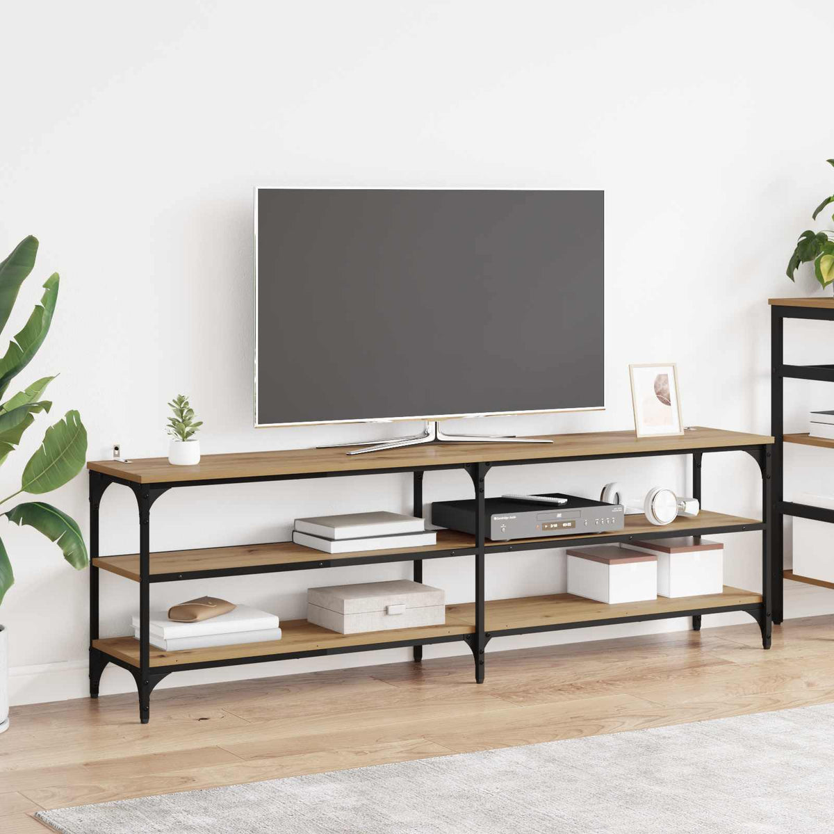 TV Cabinet 180x30x50 cm Engineered Wood and Metal Artisan oak 160 cm