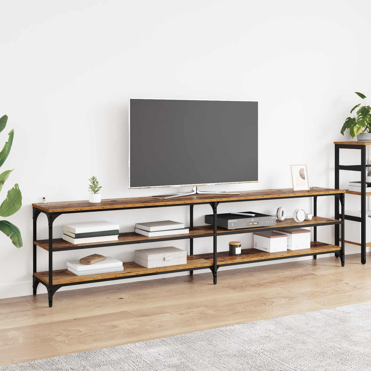 TV Cabinet 180x30x50 cm Engineered Wood and Metal Old wood 200 cm
