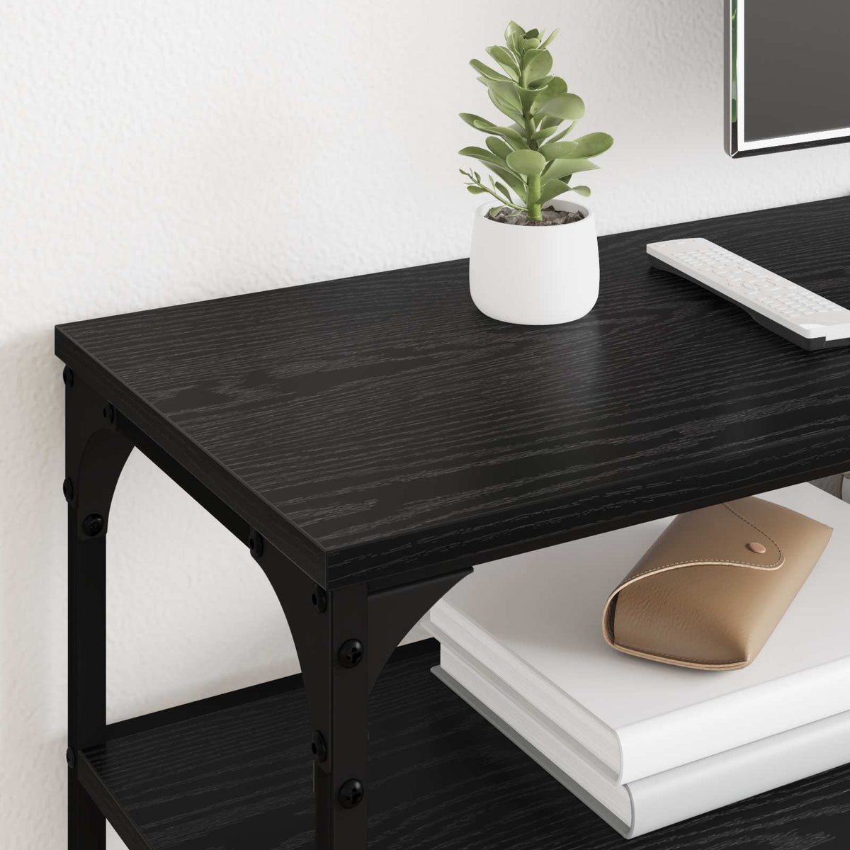 TV Cabinet 180x30x50 cm Engineered Wood and Metal Black oak 200 cm