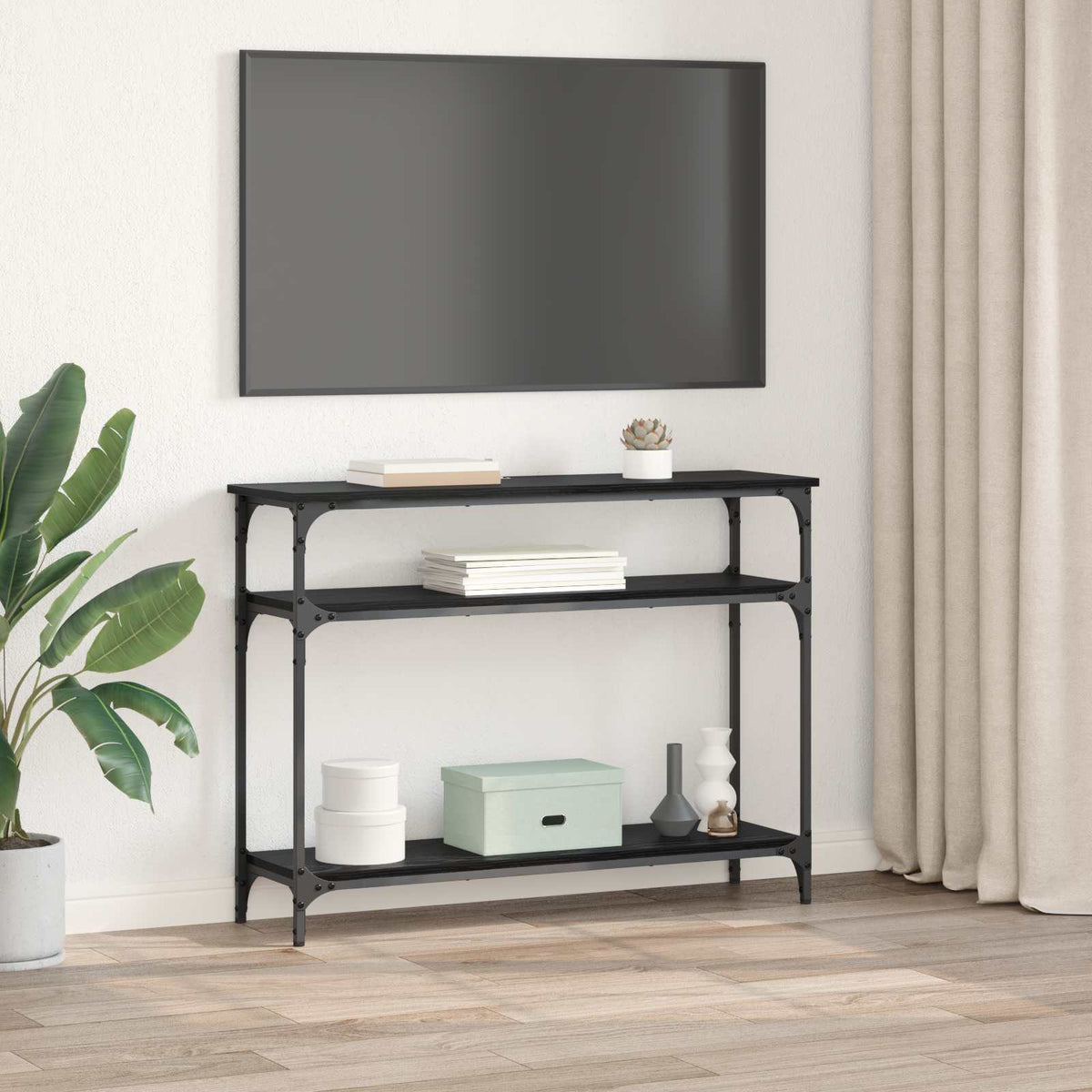Console Table 75x29x75 cm Engineered Wood Black oak