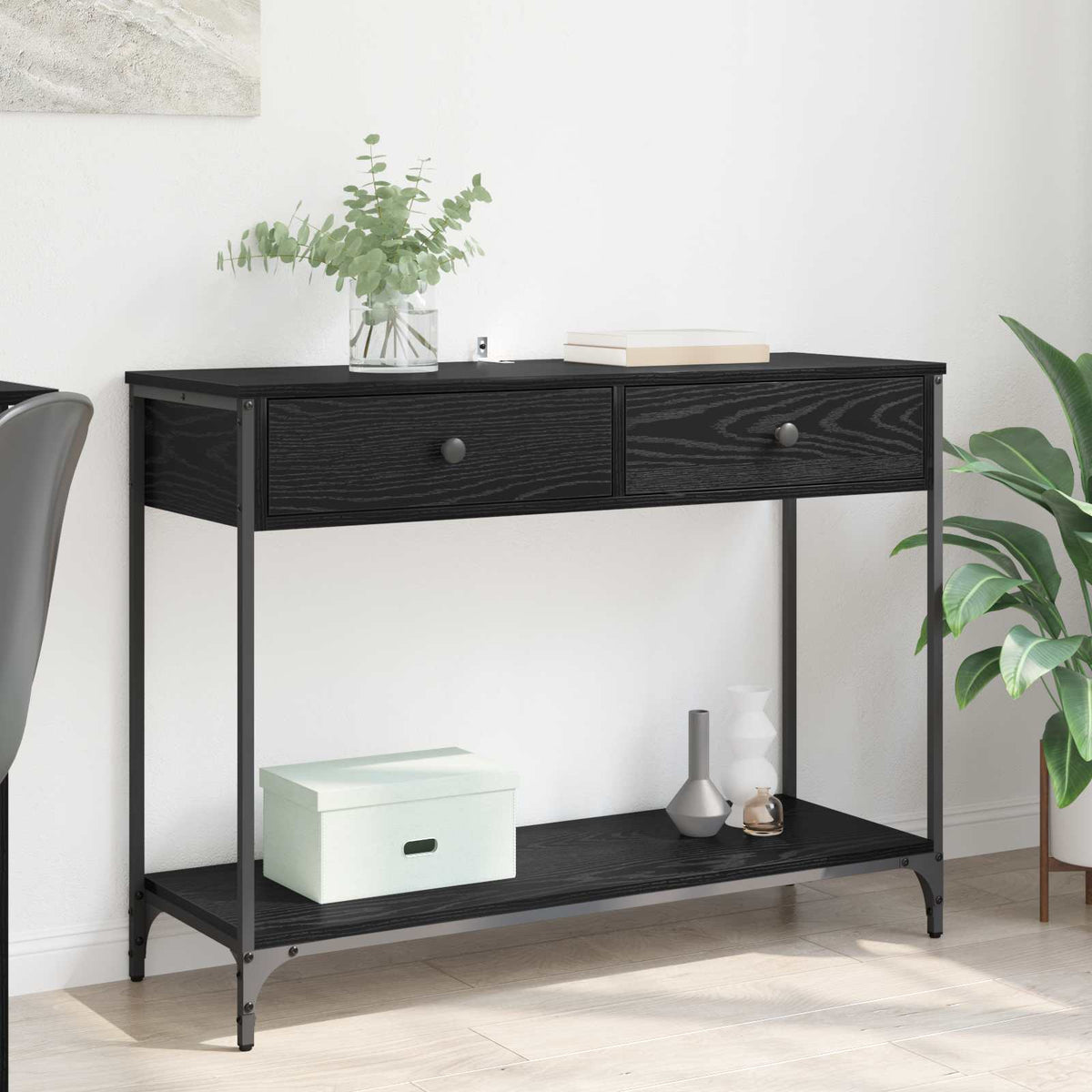 Console Table 100x34,5x75 cm Engineered Wood Black oak 100 cm