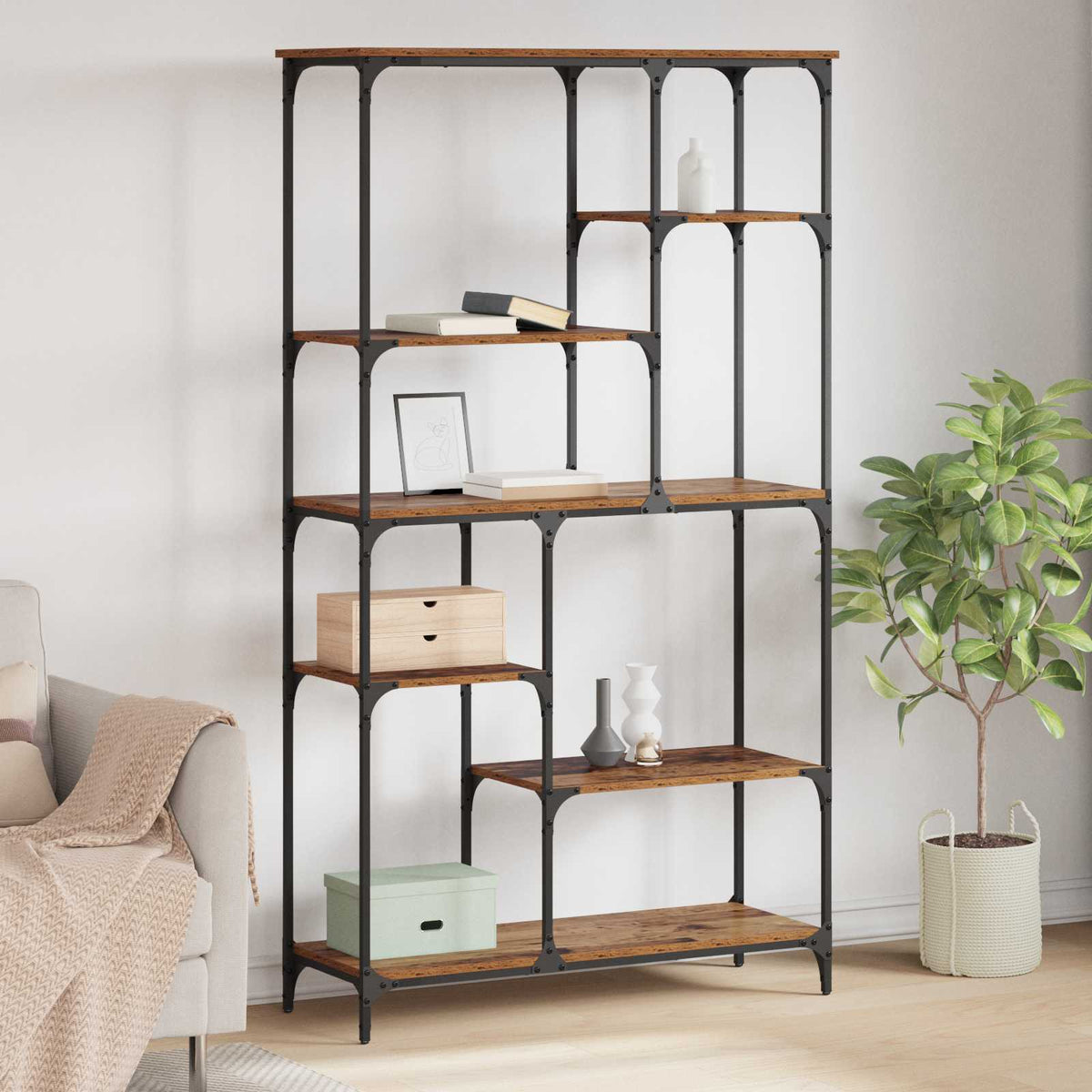 Bookshelf 99x35.5x176 cm Engineered Wood and Steel Old wood