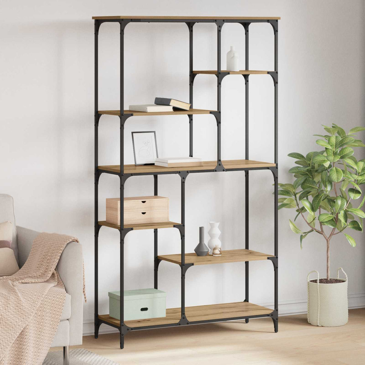 Bookshelf 99x35.5x176 cm Engineered Wood and Steel Artisan oak