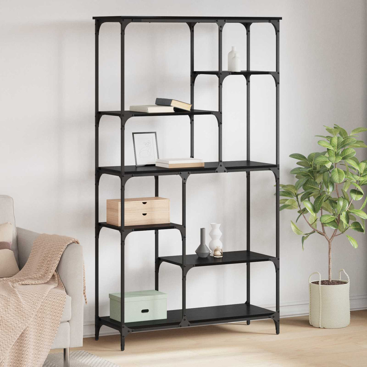 Bookshelf 99x35.5x176 cm Engineered Wood and Steel Black oak