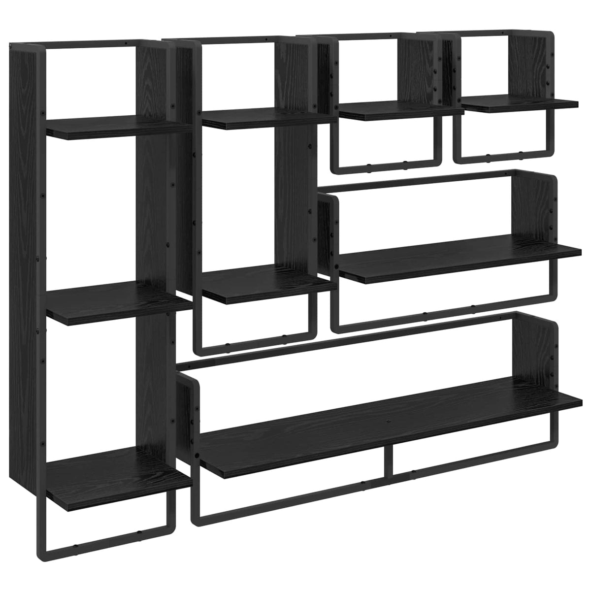 6 Piece Wall Shelf Set with Bars Engineered Wood Black oak