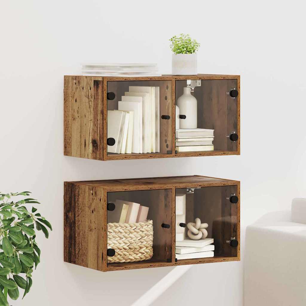 Wall Cabinet with Glass Doors 68,5x37x35 cm Old wood 2