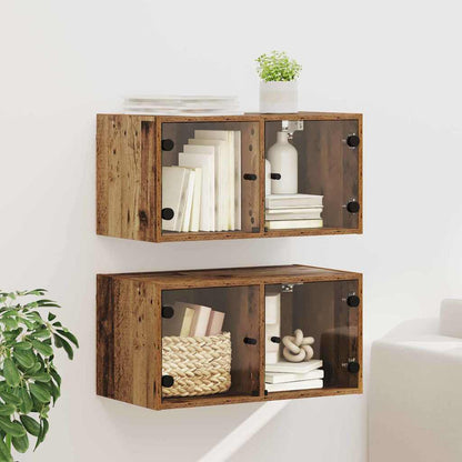 Wall Cabinet with Glass Doors 68,5x37x35 cm Old wood 2