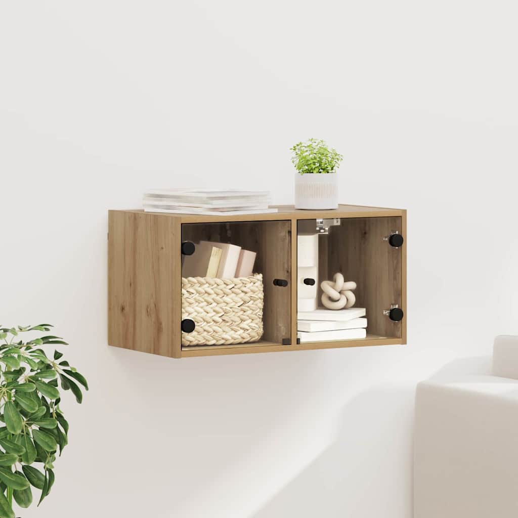 Wall Cabinet with Glass Doors 68,5x37x35 cm Artisan oak 1