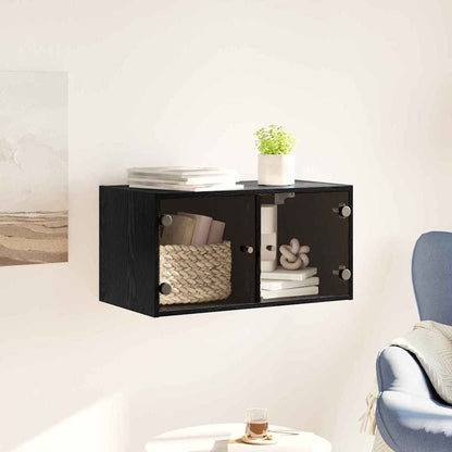Wall Cabinet with Glass Doors 68,5x37x35 cm Black oak 1