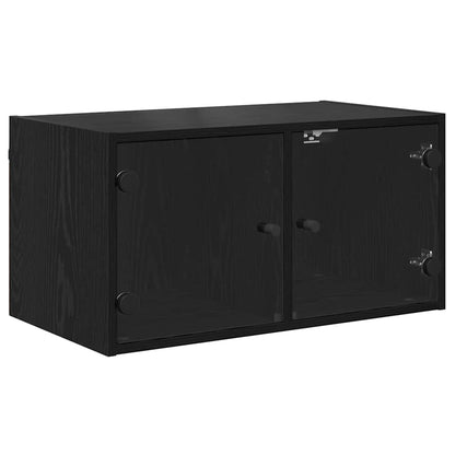 Wall Cabinet with Glass Doors 68,5x37x35 cm Black oak 1