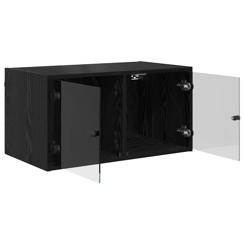 Wall Cabinet with Glass Doors 68,5x37x35 cm Black oak 1