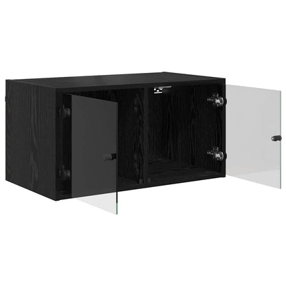 Wall Cabinet with Glass Doors 68,5x37x35 cm Black oak 1