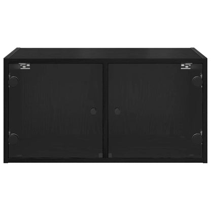 Wall Cabinet with Glass Doors 68,5x37x35 cm Black oak 1