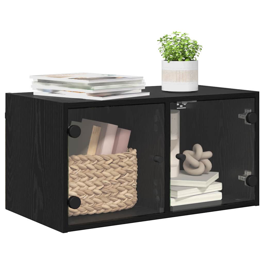 Wall Cabinet with Glass Doors 68,5x37x35 cm Black oak 1
