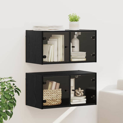 Wall Cabinet with Glass Doors 68,5x37x35 cm Black oak 2