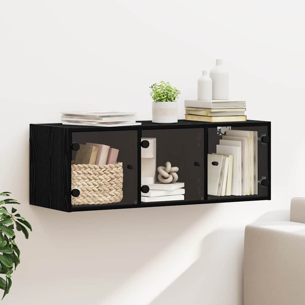 Wall Cabinet with Glass Doors 102x37x35 cm Black oak