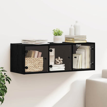Wall Cabinet with Glass Doors 102x37x35 cm Black oak