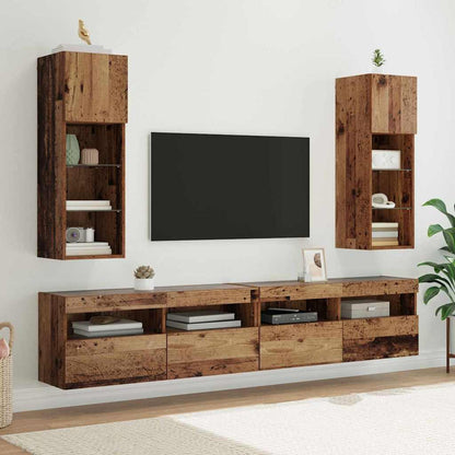 TV Cabinet Set with LED Lights 30.5x30x90 cm 2 pcs Old wood