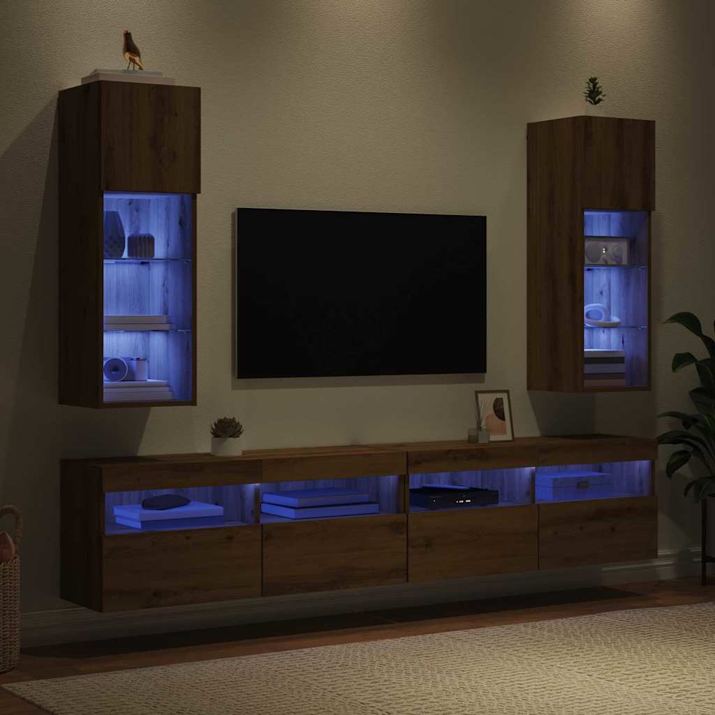 TV Cabinet Set with LED Lights 30.5x30x90 cm 2 pcs Artisan oak