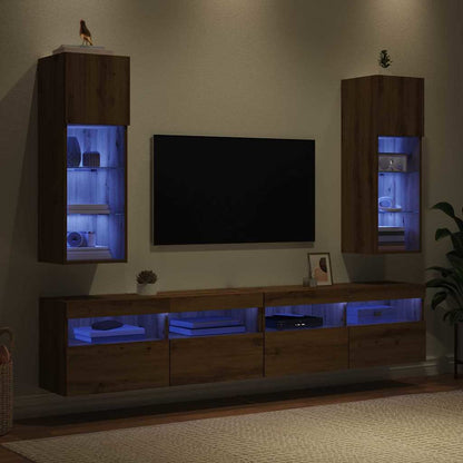 TV Cabinet Set with LED Lights 30.5x30x90 cm 2 pcs Artisan oak